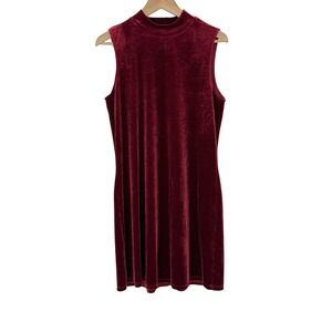 gnw Red Velvet Dress Sleeveless‎ Mock Neck Mini Dress Medium Holiday Timeless